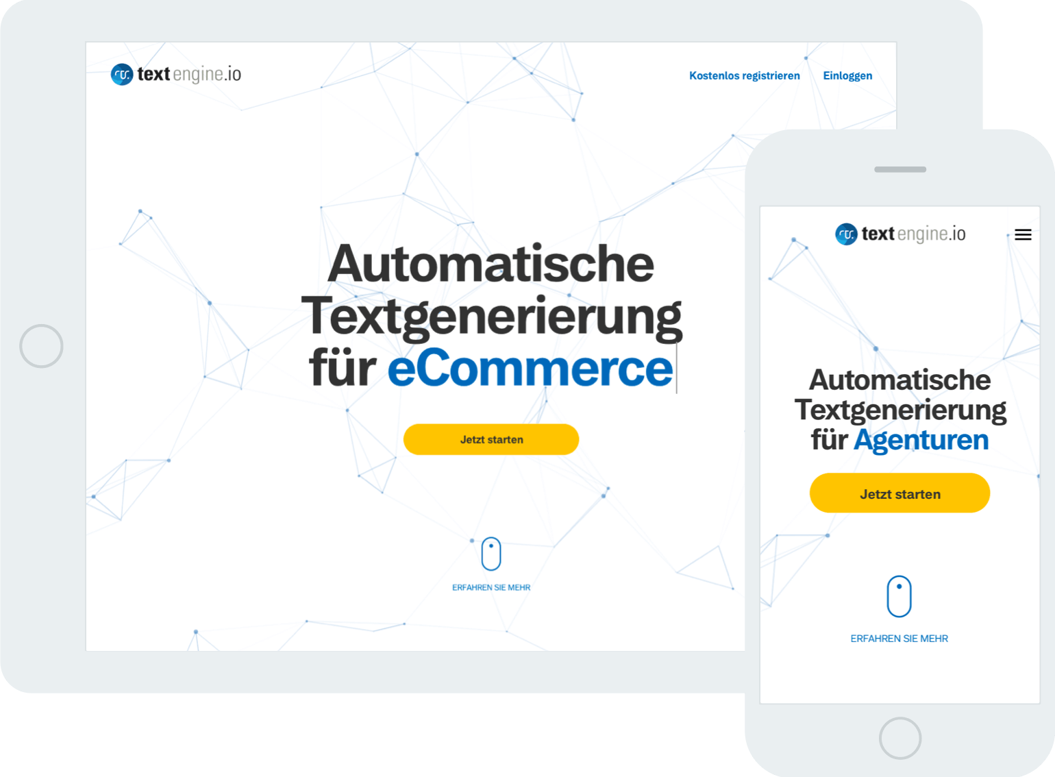 textengine.io landingpage on smartphone and tablet